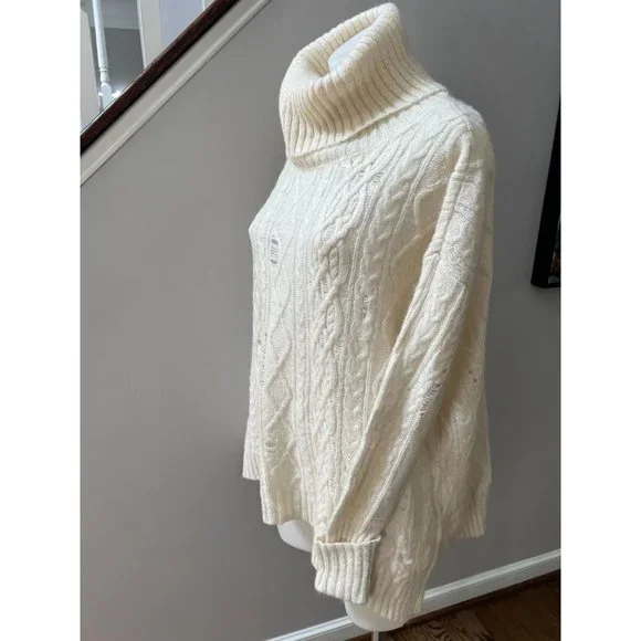 Free People Complex Oversize Cable Knit Distressed Alpaca Cowl Sweater Size S - Picture 4 of 5
